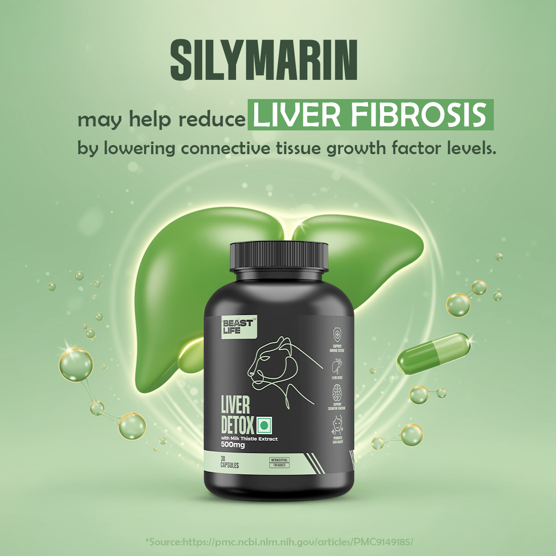 Liver Detox Supplement with Milk Thistle Extract 500mg | 90 Days