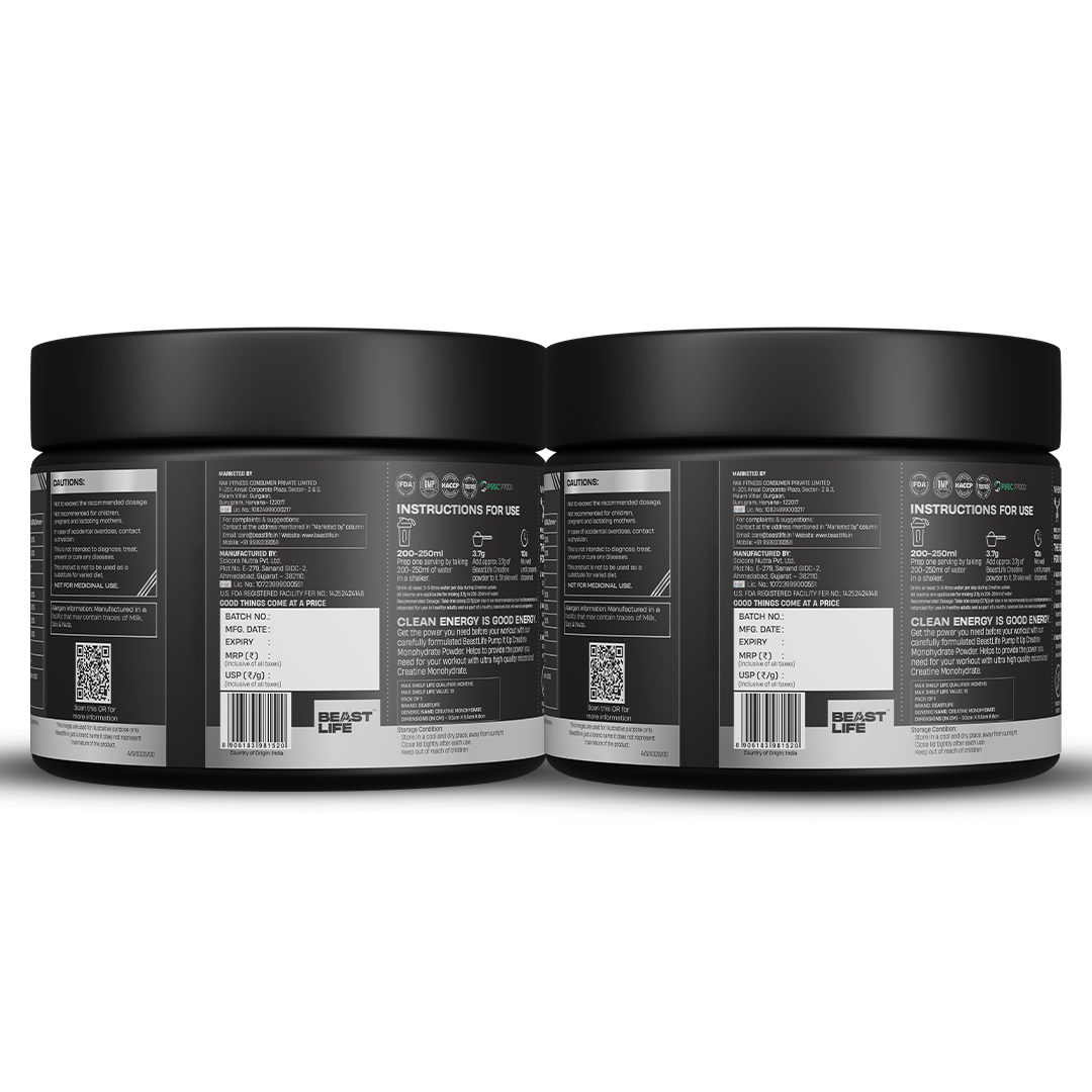 BeastLife Refresh & Rage Duo | Double Creatine Monohydrate Flavour Pack Shikanji + Tango(125g Each)