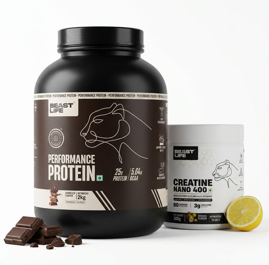 Combo pack | Creatine Nano 400 | Shikanji | 305 g + Performance Protein | Chocolate | 2 kg