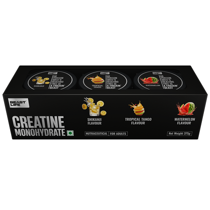 BeastLife 3X Power Blend | Triple Creatine Monohydrate Flavour Pack – Shikanji, Tropical Tango & Watermelon (125g Each)
