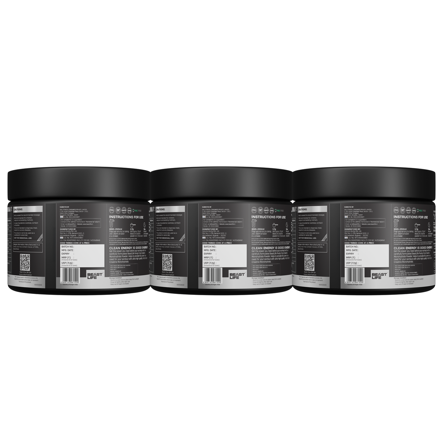 BeastLife 3X Power Blend | Triple Creatine Monohydrate Flavour Pack – Shikanji, Tropical Tango & Watermelon (125g Each)