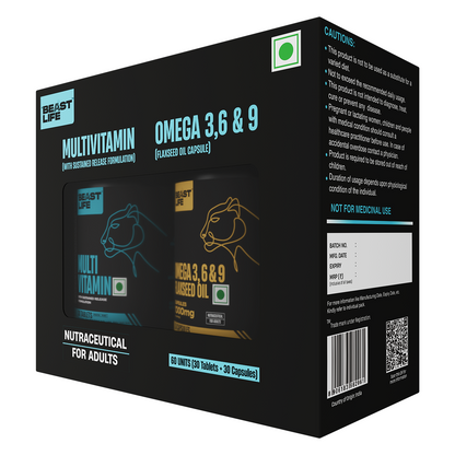 BeastLife Daily Essentials Pack | Multivitamin 30N + Veg omega 30N | 360° Nutrition Support Combo