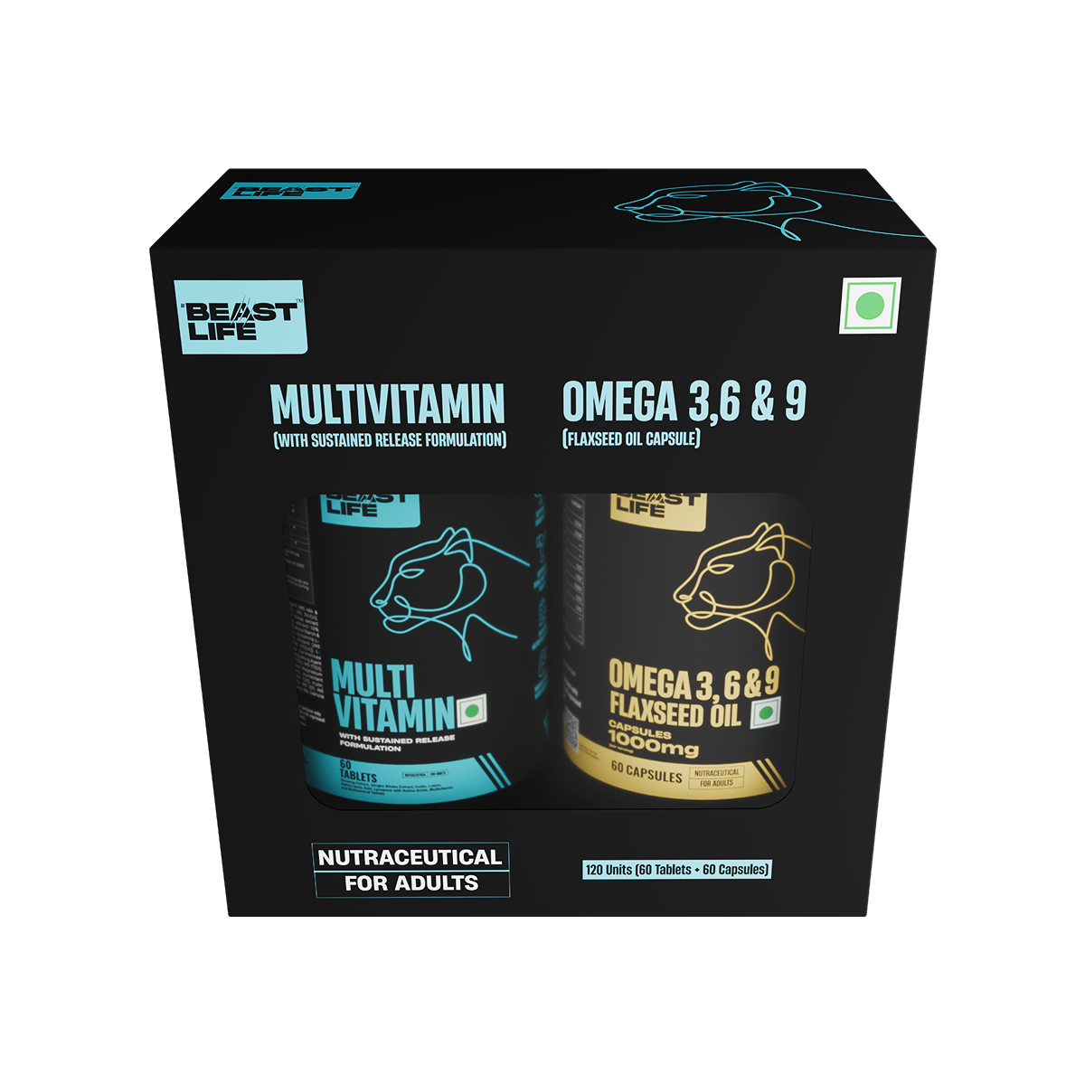 BeastLife Daily Essentials Pack | 360° Nutrition Support Combo | Multivitamin 60 N + Veg Omega 60 N