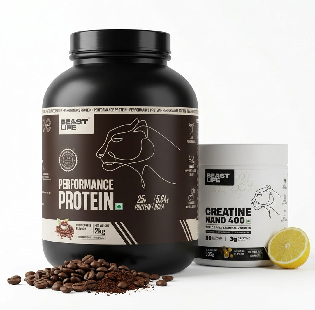 Combo pack | Creatine Nano 400 | Shikanji | 305 g + Performance Protein | Cold Coffee | 2 kg