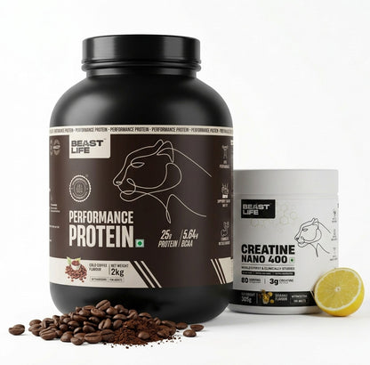 Combo pack | Creatine Nano 400 | Shikanji | 305 g + Performance Protein | Cold Coffee | 2 kg