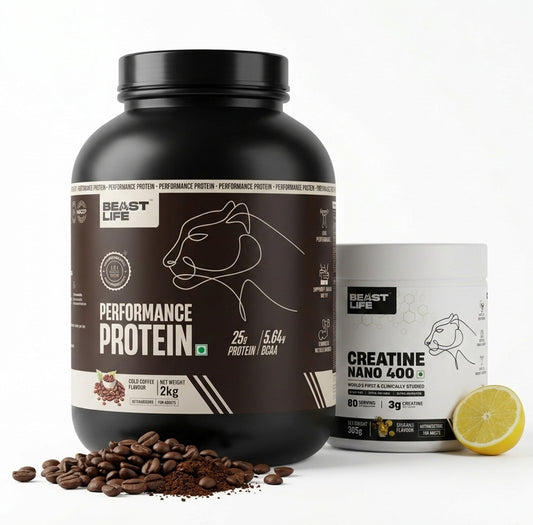 Combo pack | Creatine Nano 400 | Shikanji | 305 g + Performance Protein | Cold Coffee | 2 kg