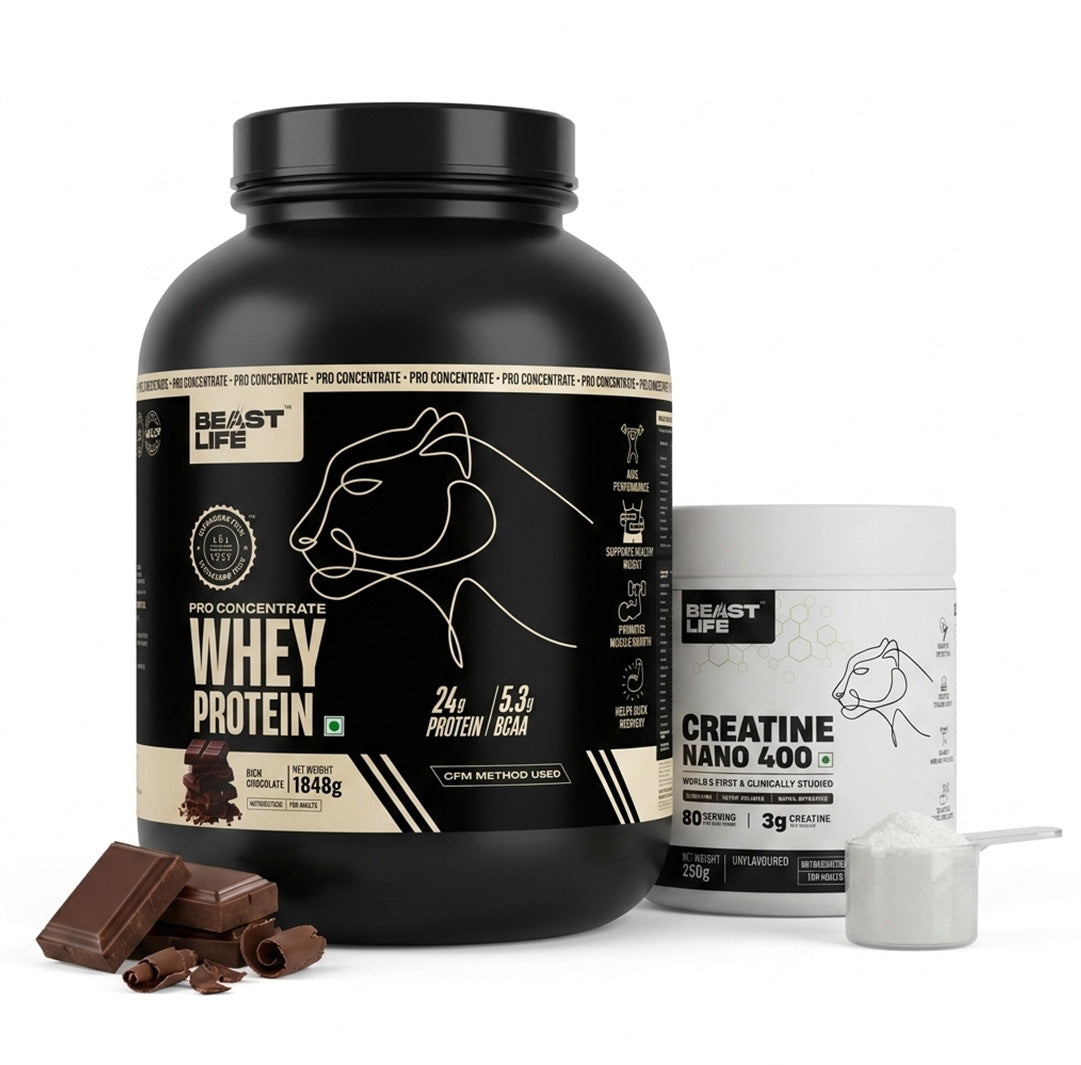 Combo pack | Creatine Nano 400 | Unflavoured | 250 g + Pro concentrate whey protein | Rich chocolate | 1.848 kg