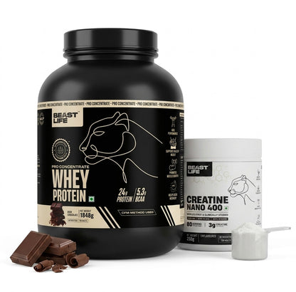 Combo pack | Creatine Nano 400 | Unflavoured | 250 g + Pro concentrate whey protein | Rich chocolate | 1.848 kg