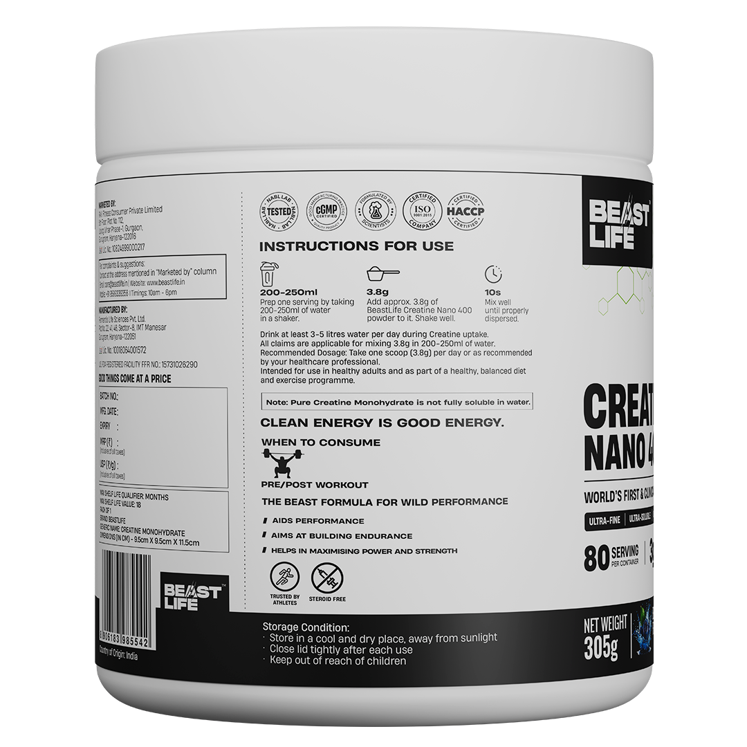 World’s First Creatine Nano 400 | Finest & Fastest Absorbing | 2X Strength| Blueberry | 305G