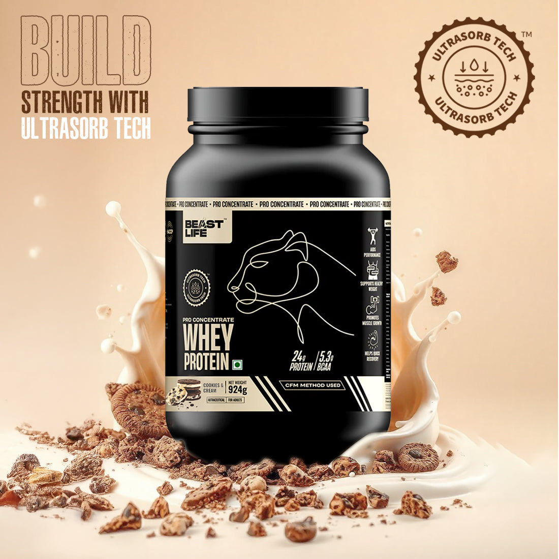 Pro Concentrate Whey Protein with Ultrasorb Tech | 924gm | Cookies & Cream