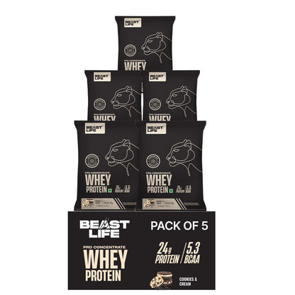 Pro Whey Protein Cookies & Cream Travel (Pack of 5) sachets