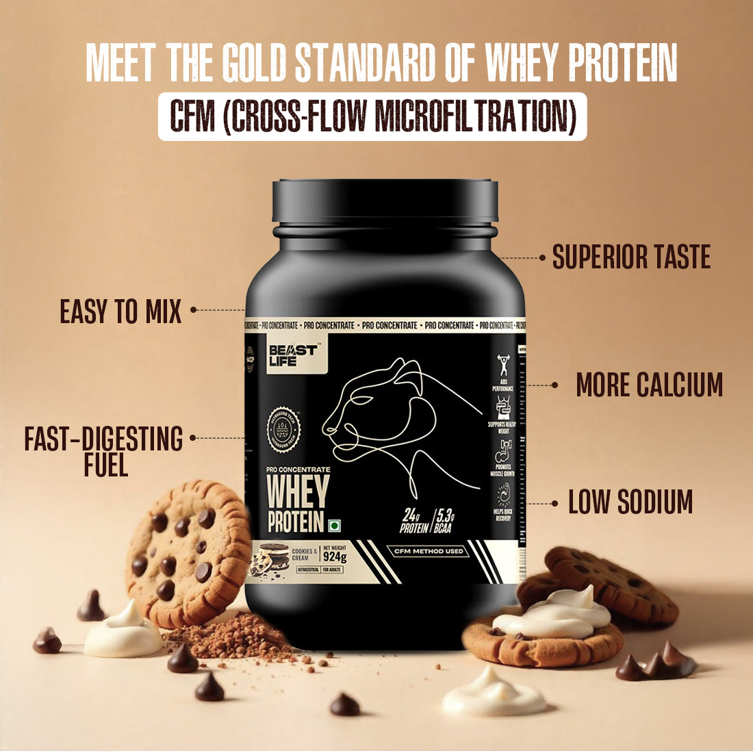 Pro Concentrate Whey Protein with Ultrasorb Tech | 924gm | Cookies & Cream