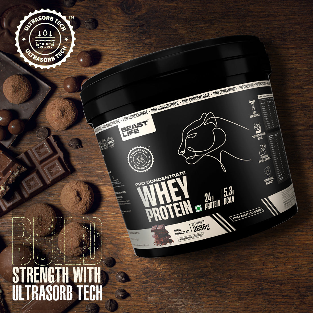 Pro Concentrate Whey Protein Rich Chocolate (3696g) | Free Gym Bag and Shaker