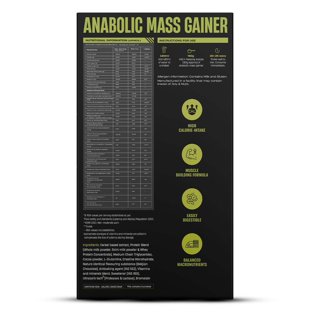 Anabolic Mass gainer 2.5kg (Belgian Chocolate) + Creatine monohydrate Unflavoured 100g