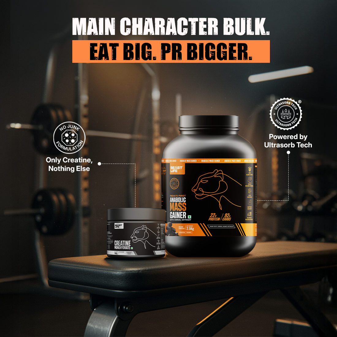 Anabolic Mass gainer 2.5kg (Belgian Chocolate) + Creatine monohydrate Unflavoured 100g