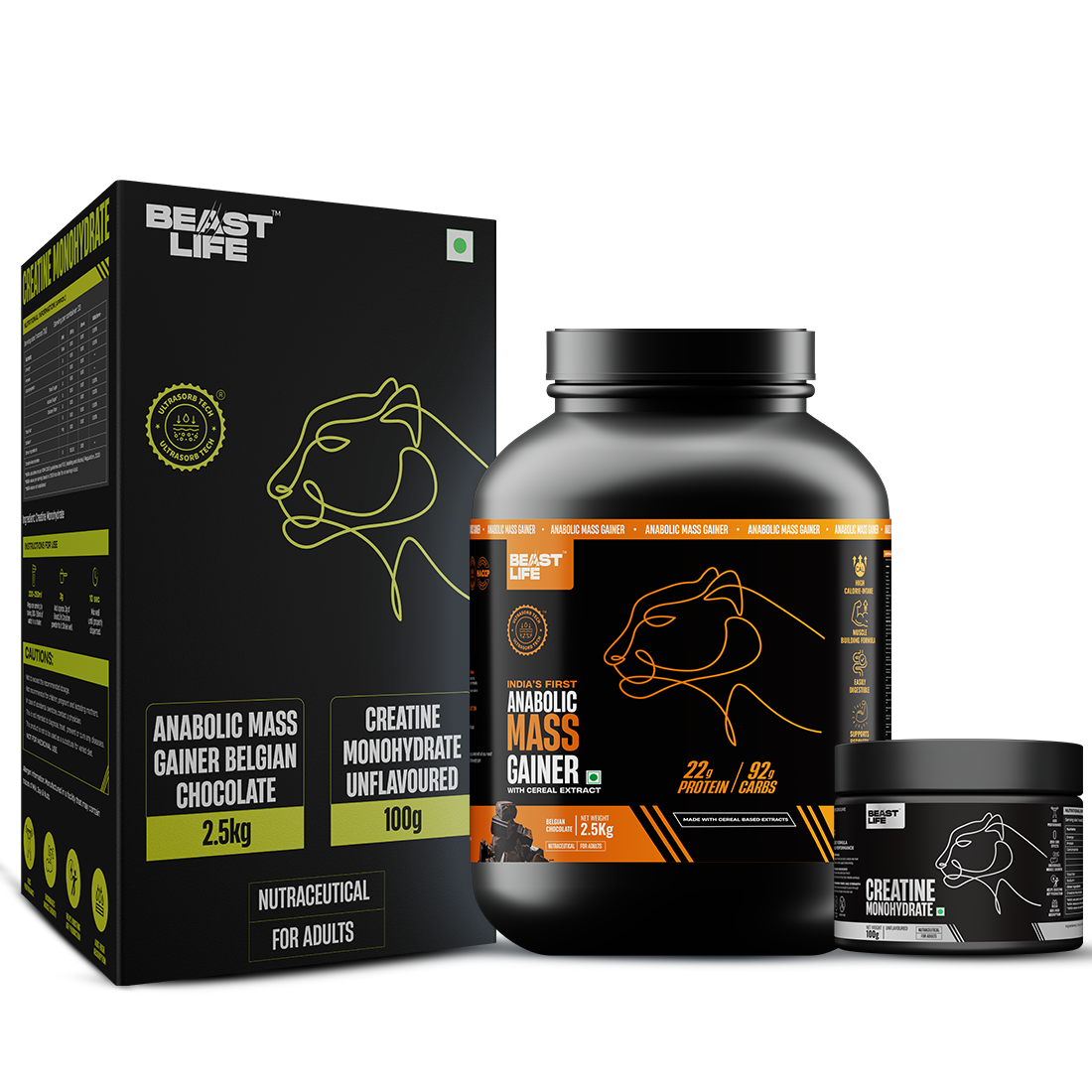 Anabolic Mass gainer 2.5kg (Belgian Chocolate) + Creatine monohydrate Unflavoured 100g