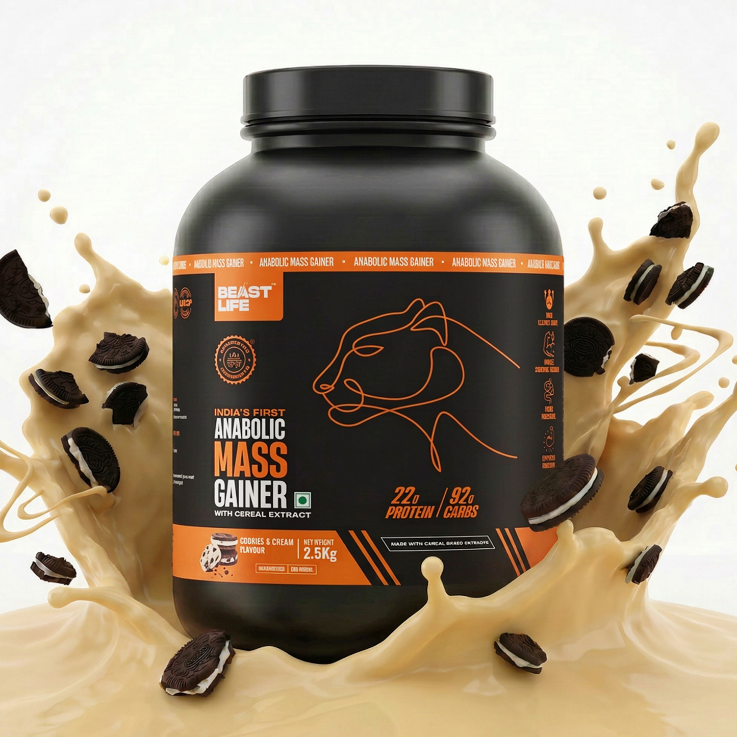Anabolic Mass Gainer with Ultrasorb Tech | No Maltodextrin | Cookies & Cream | 2.5 kg