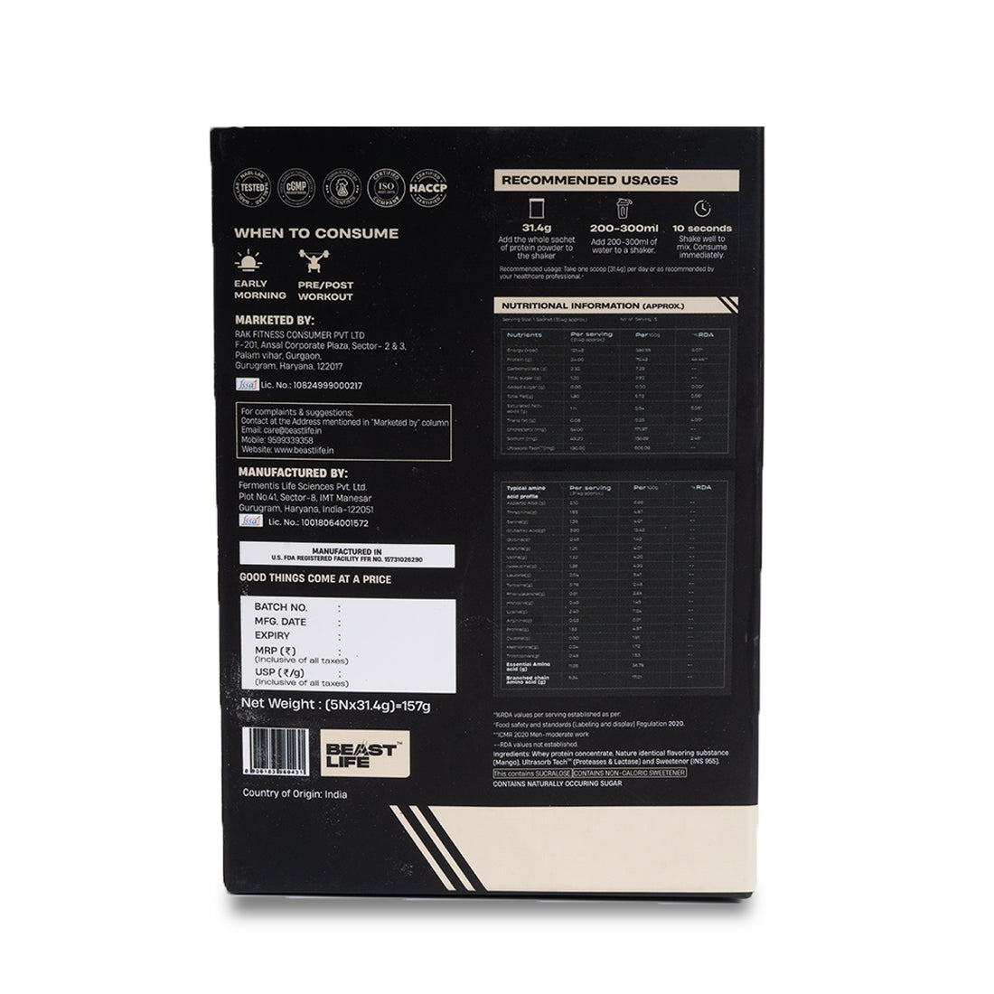 Pro Whey Protein Mango Travel Pack  sachet 31.4g