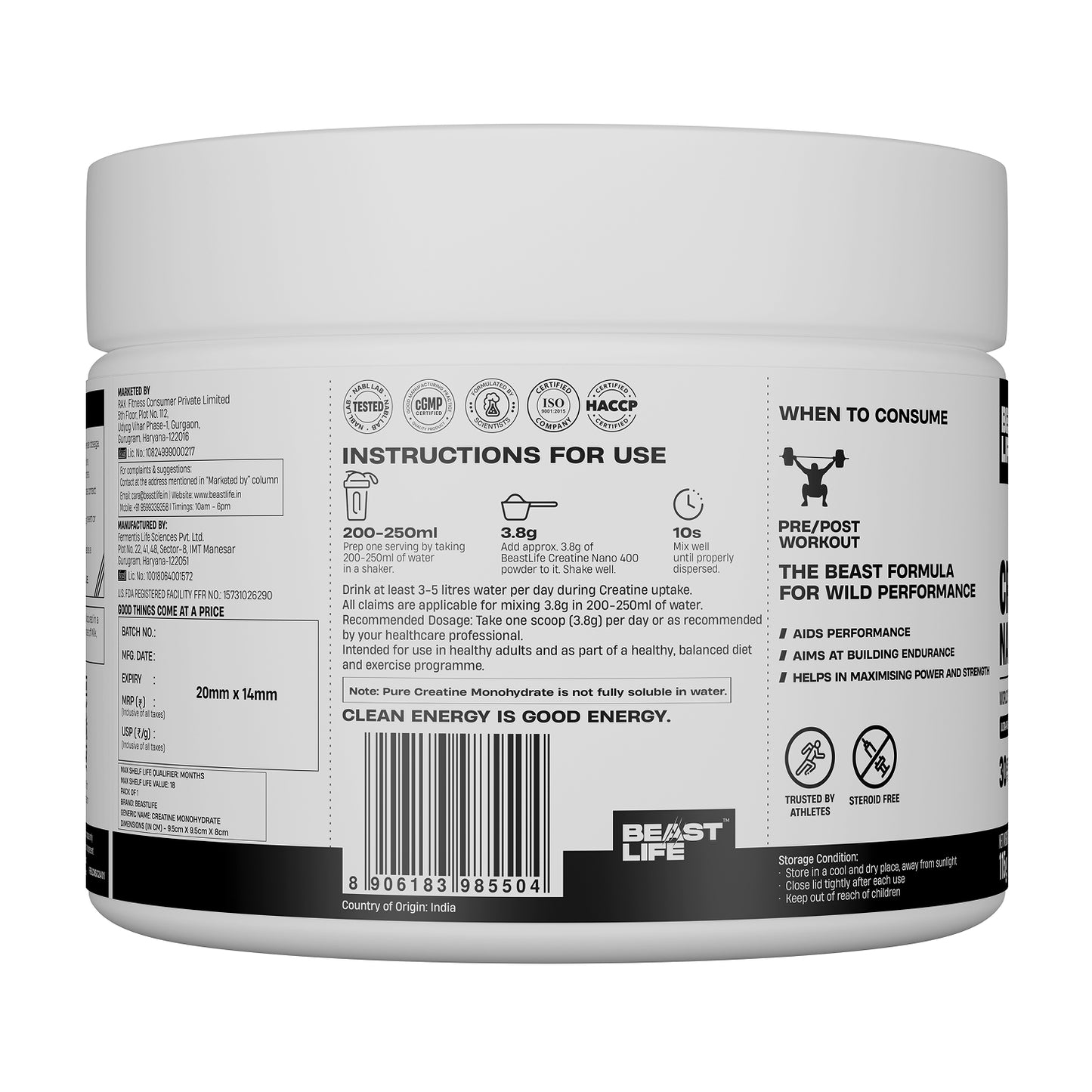 Combo pack | Creatine Nano 400 | Shikanji | 115 g + Performance Protein | Chocolate | 1 kg