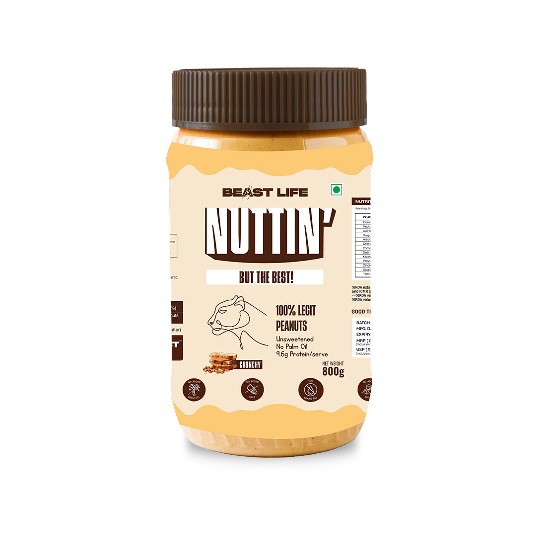 Natural Peanut Butter Crunchy (100% Peanuts, No Palm oil) | 800gm