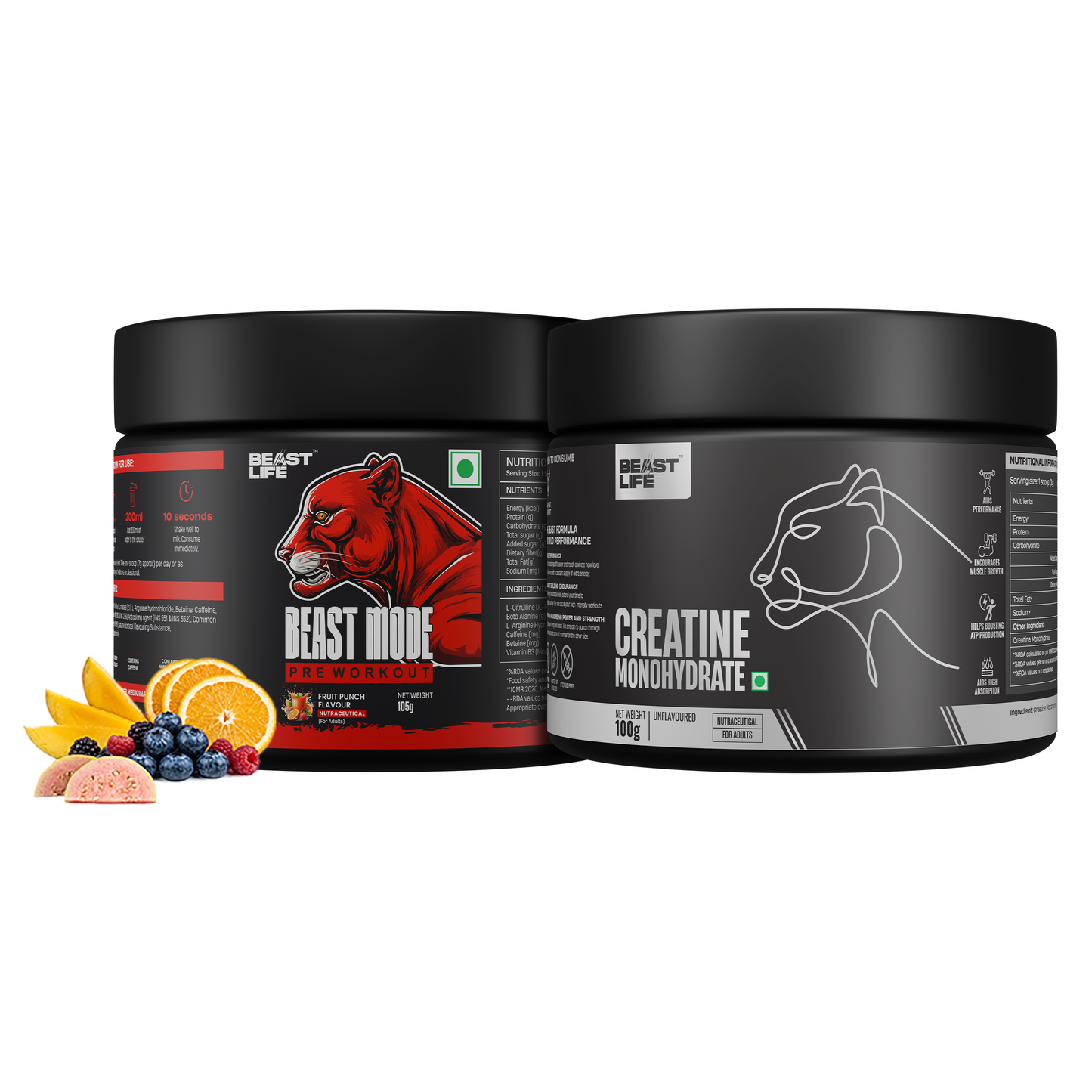 PRE WORKOUT FRUIT PUNCH 105G + CREATINE MONOHYDRATE UNFLAVOURED 100G