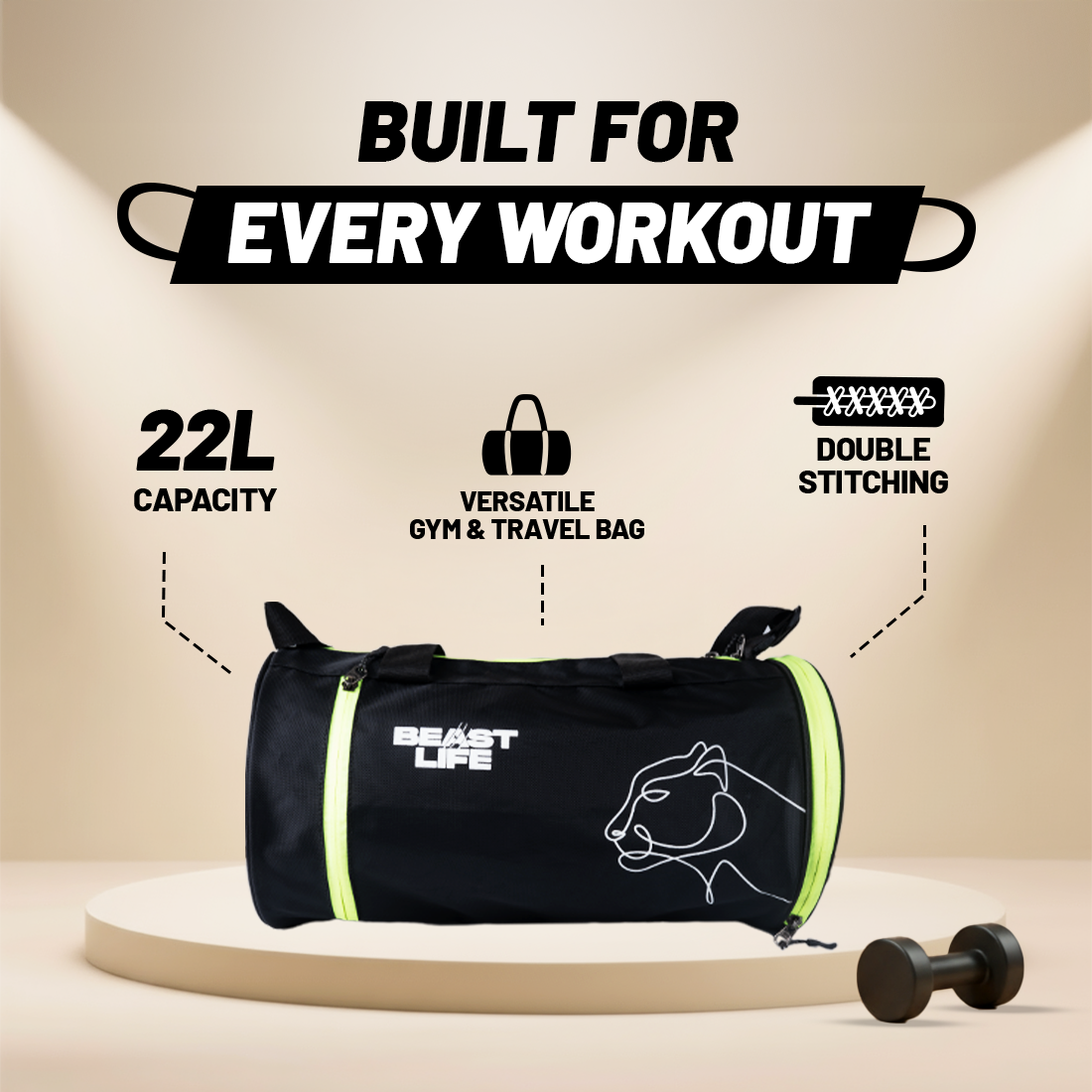 The Beast Box - 300g Pro Concentrate Whey Protein Rich Chocolate, Creatine Monohydrate Unflavoured 100g , Gym Bag, Shaker 750ml