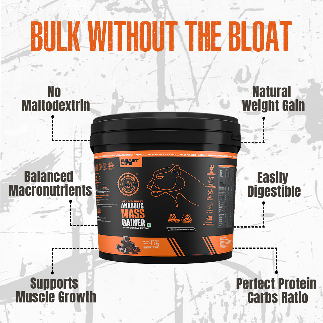 Anabolic Mass Gainer with Ultrasorb Tech (No Maltodextrin) | 5kg
