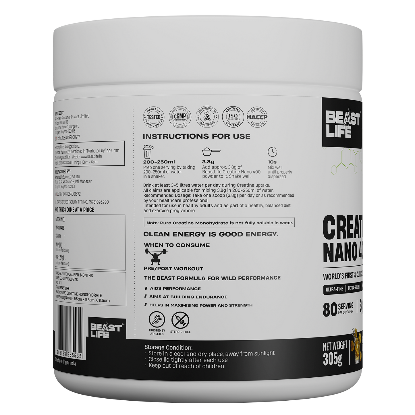 Combo pack | Creatine Nano 400 | Shikanji | 305 g + Performance Protein | Cold Coffee | 2 kg