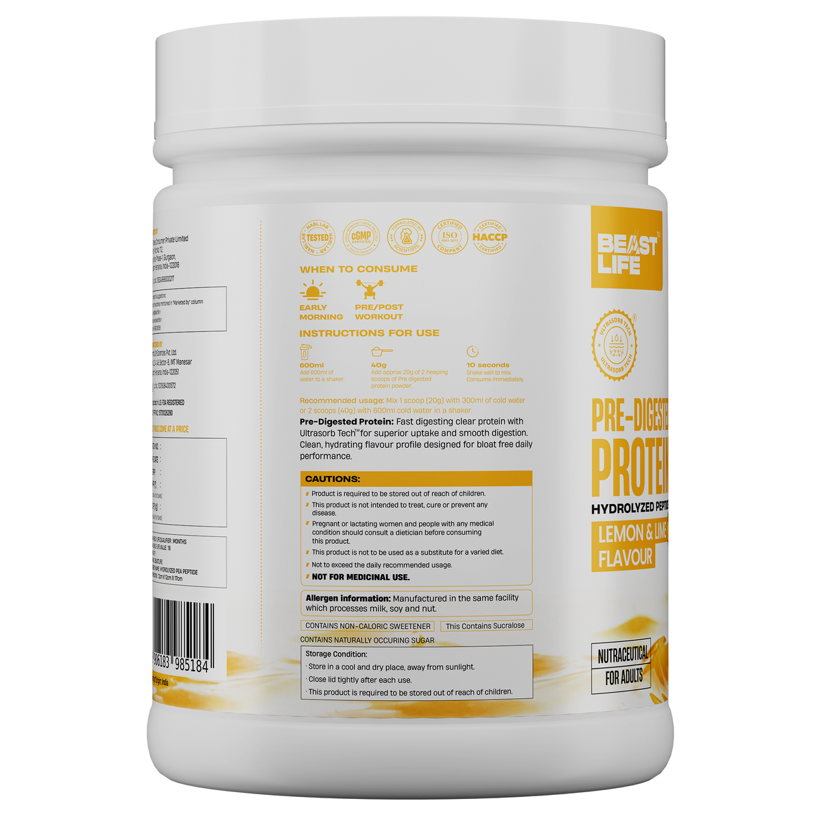 Pre-Digested Hydrolyzed Pea Protein Lemon & Lime flavour 500g