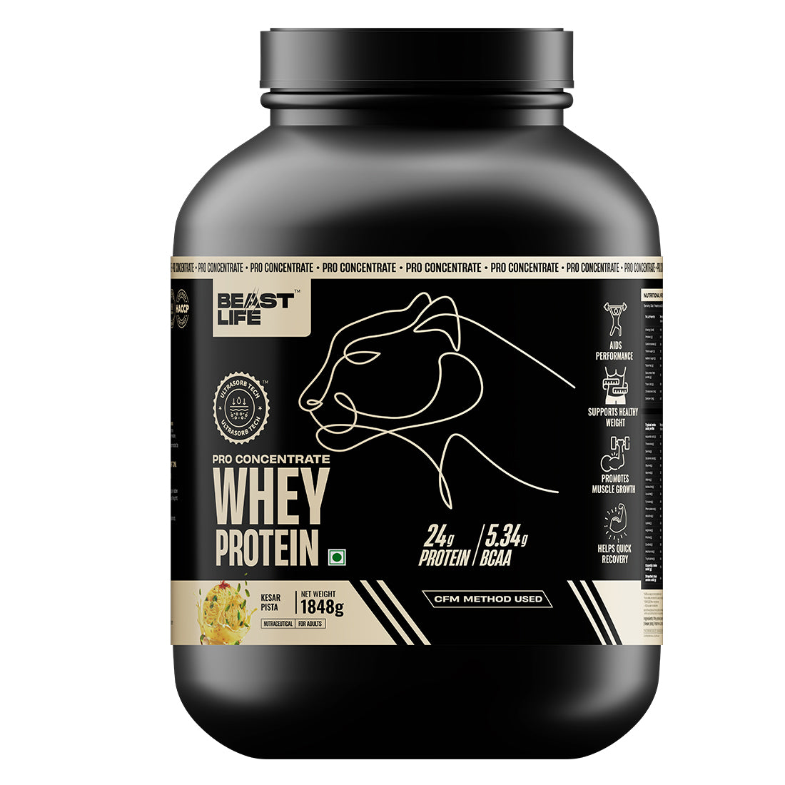 Pro Concentrate Whey Protein with Ultrasorb Tech | 1848gm | Kesar Pista with Real Pista Flakes