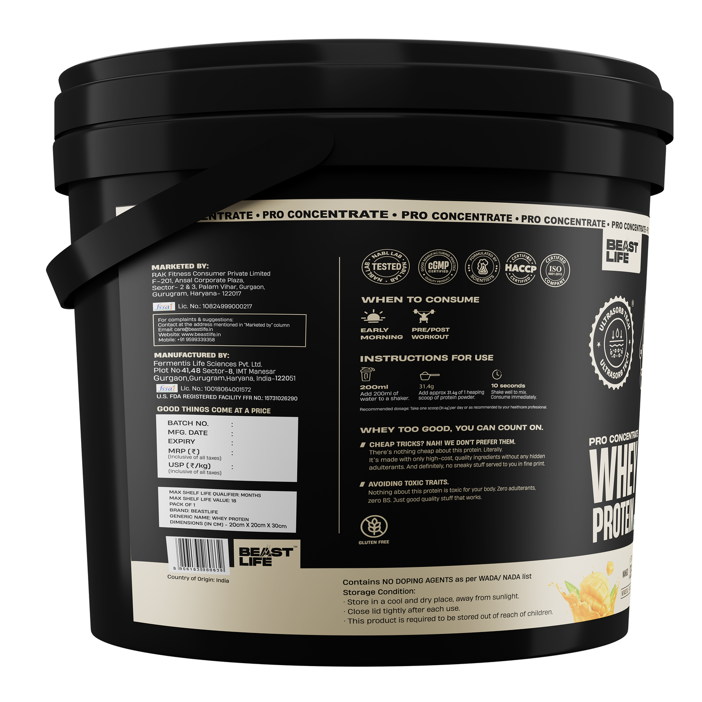 Pro Concentrate Whey Protein with Ultrasorb Tech | 3696gm | Mango