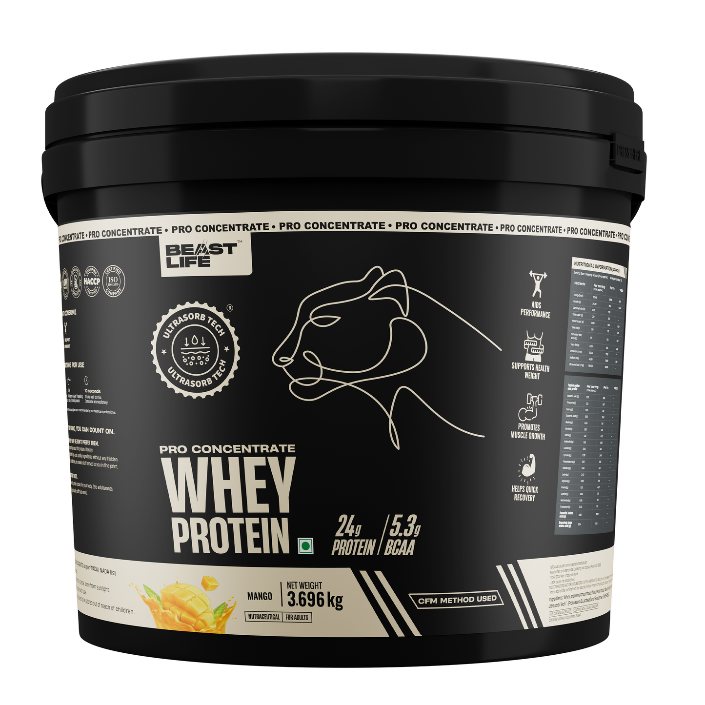 Pro Concentrate Whey Protein with Ultrasorb Tech | 3696gm | Mango