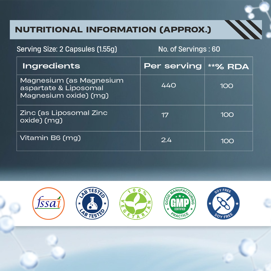 Liposomal ZMA+ | Zinc, Magnesium Complex with Vitamin B6 60N