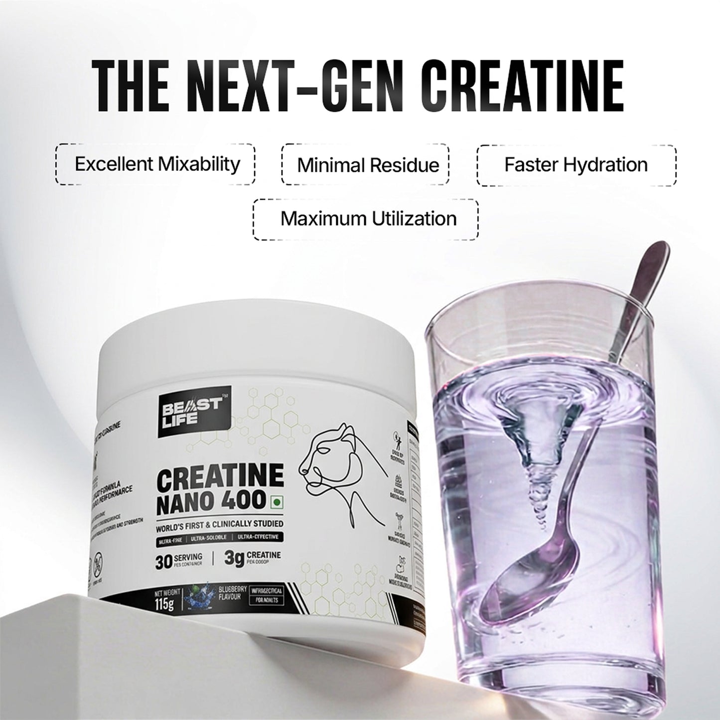 World’s First Creatine Nano 400 | Finest & Fastest Absorbing | 2X Strength | Blueberry | 115G