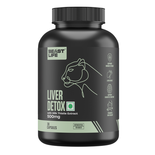 Liver Detox Supplement with Milk Thistle Extract 500mg | Added Multivitamins & Amino Acid with Natural Detoxification Formula | Liver Support Supplement (30 Veg Tablets)