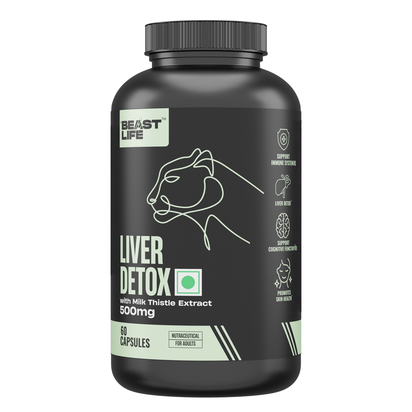 Liver Detox Supplement with Milk Thistle Extract 500mg | Added Multivitamins & Amino Acid with Natural Detoxification Formula | Liver Support Supplement (60 Veg Tablets) 60N