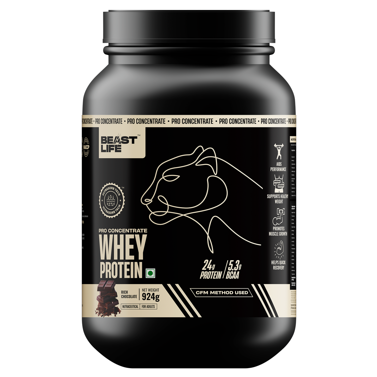 Pro Concentrate Whey Protein with Ultrasorb Tech | 924gm | Rich Chocolate