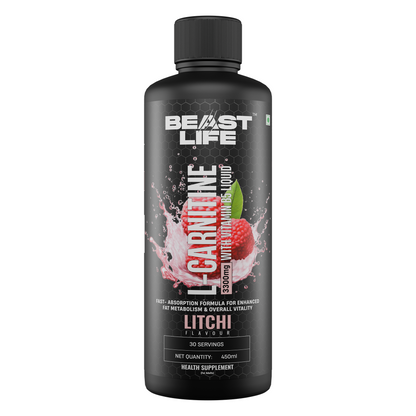BeastLife L-Carnitine with Vitamin B5 (Litchi, 450ml) | Triple Strength Formula | 3300mg L- Carnitine