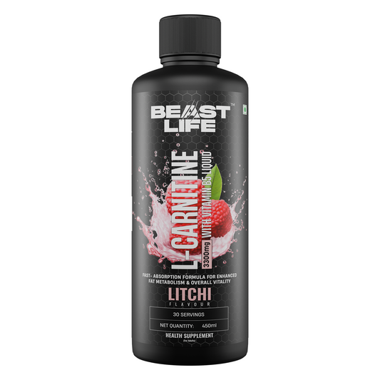BeastLife L-Carnitine with Vitamin B5 (Litchi, 450ml) | Triple Strength Formula | 3300mg L- Carnitine