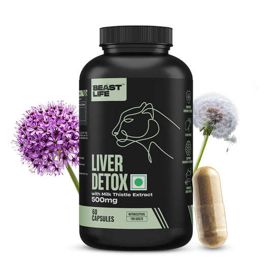 Liver Detox Supplement with Milk Thistle Extract 500mg | Added Multivitamins & Amino Acid with Natural Detoxification Formula | Liver Support Supplement (60 Veg Tablets) 60N