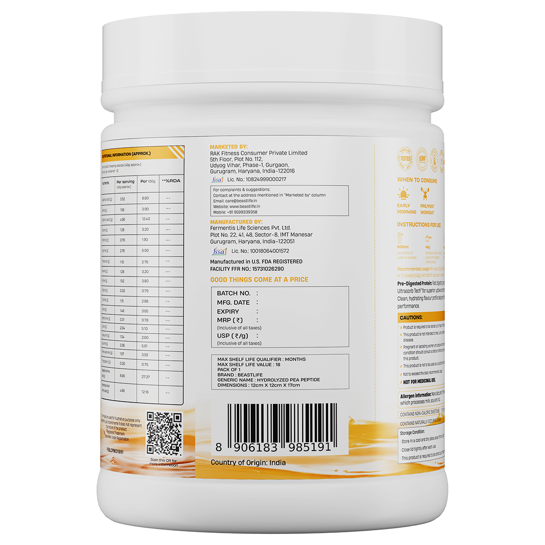 Pre-Digested Hydrolyzed Pea Protein Mango flavour 500g