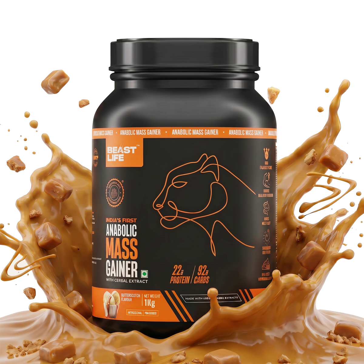 Anabolic Mass Gainer with Ultrasorb Tech | No Maltodextrin | Butterscotch | 1 kg