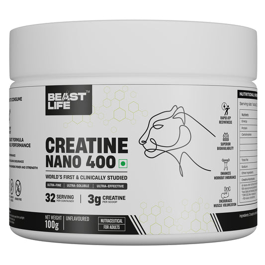 World’s First Creatine Nano 400 | Finest & Fastest Absorbing | 2X Strength | 100G | Unflavoured