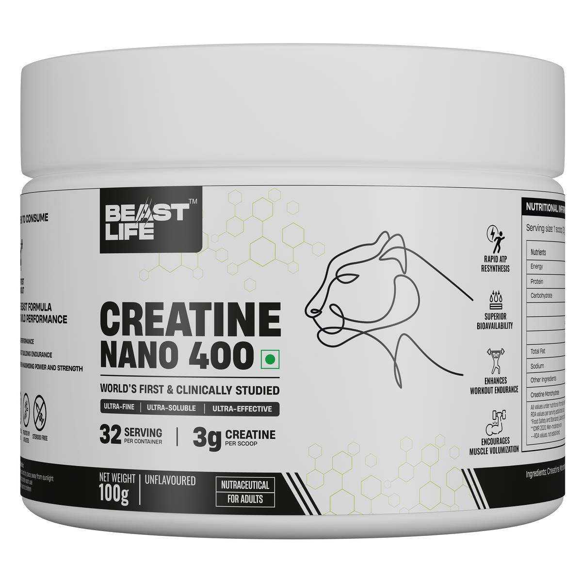 Combo pack | Creatine Nano 400 | Unflavoured | 100 g + Preworkout | Fruit Punch | 105 g