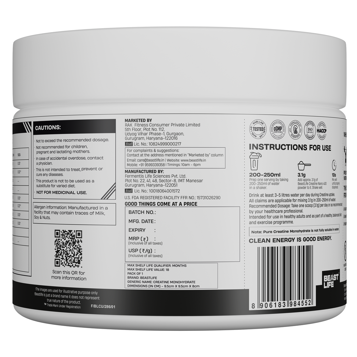 Combo pack | Creatine Nano 400 | Unflavoured | 100 g + Preworkout | Fruit Punch | 105 g