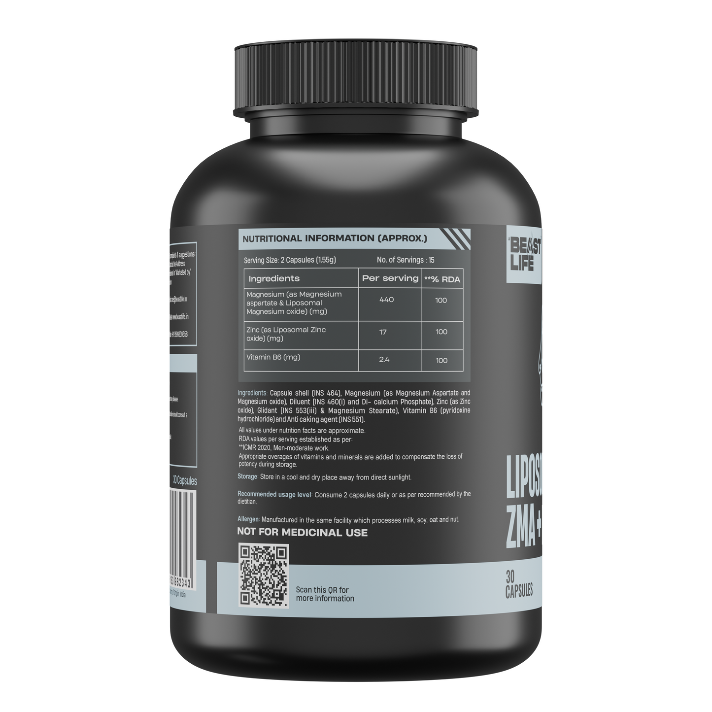 Liposomal ZMA+ | Zinc, Magnesium Complex with Vitamin B6 30N