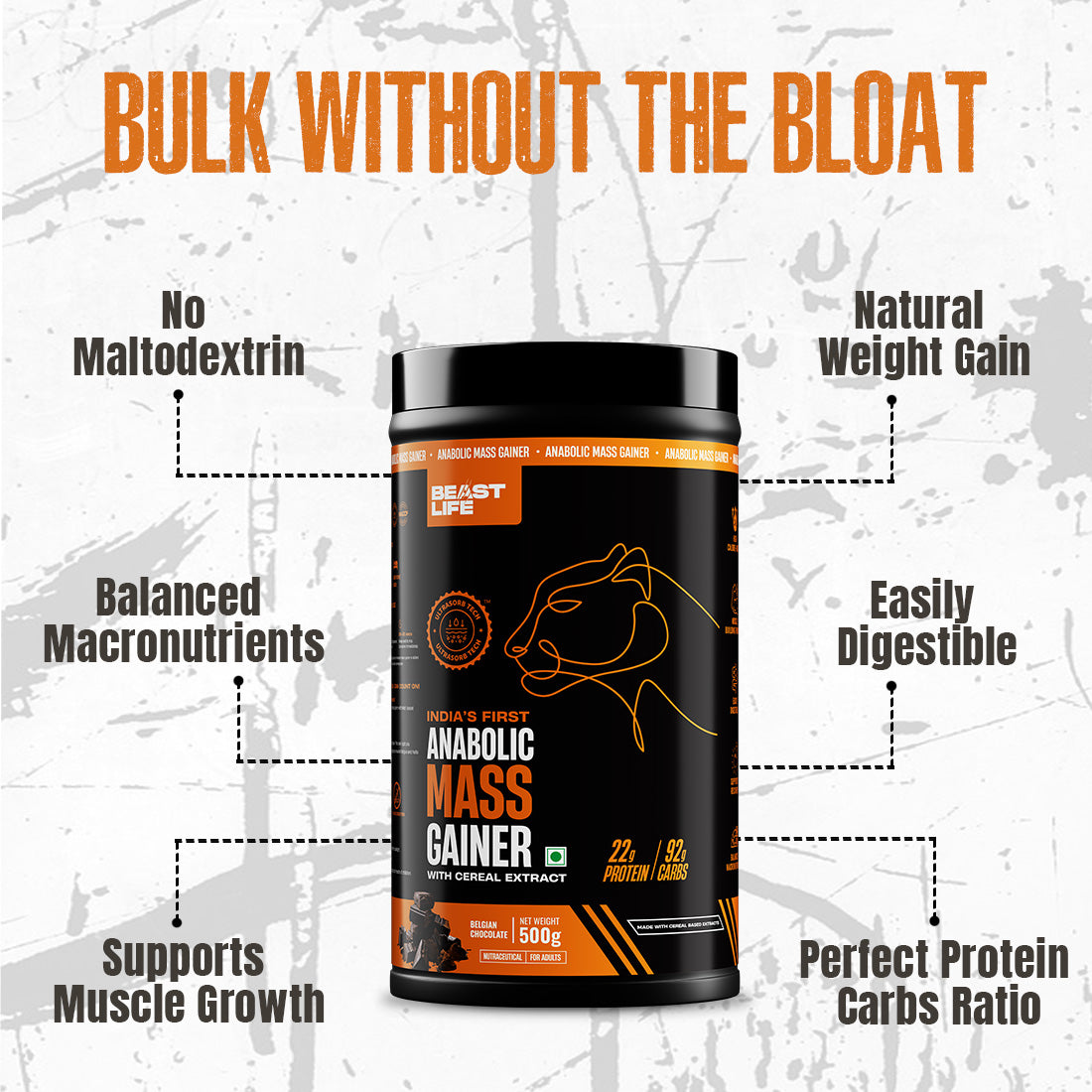 Anabolic Mass Gainer with Ultrasorb Tech | No Maltodextrin | Belgian Chocolate | 500 g