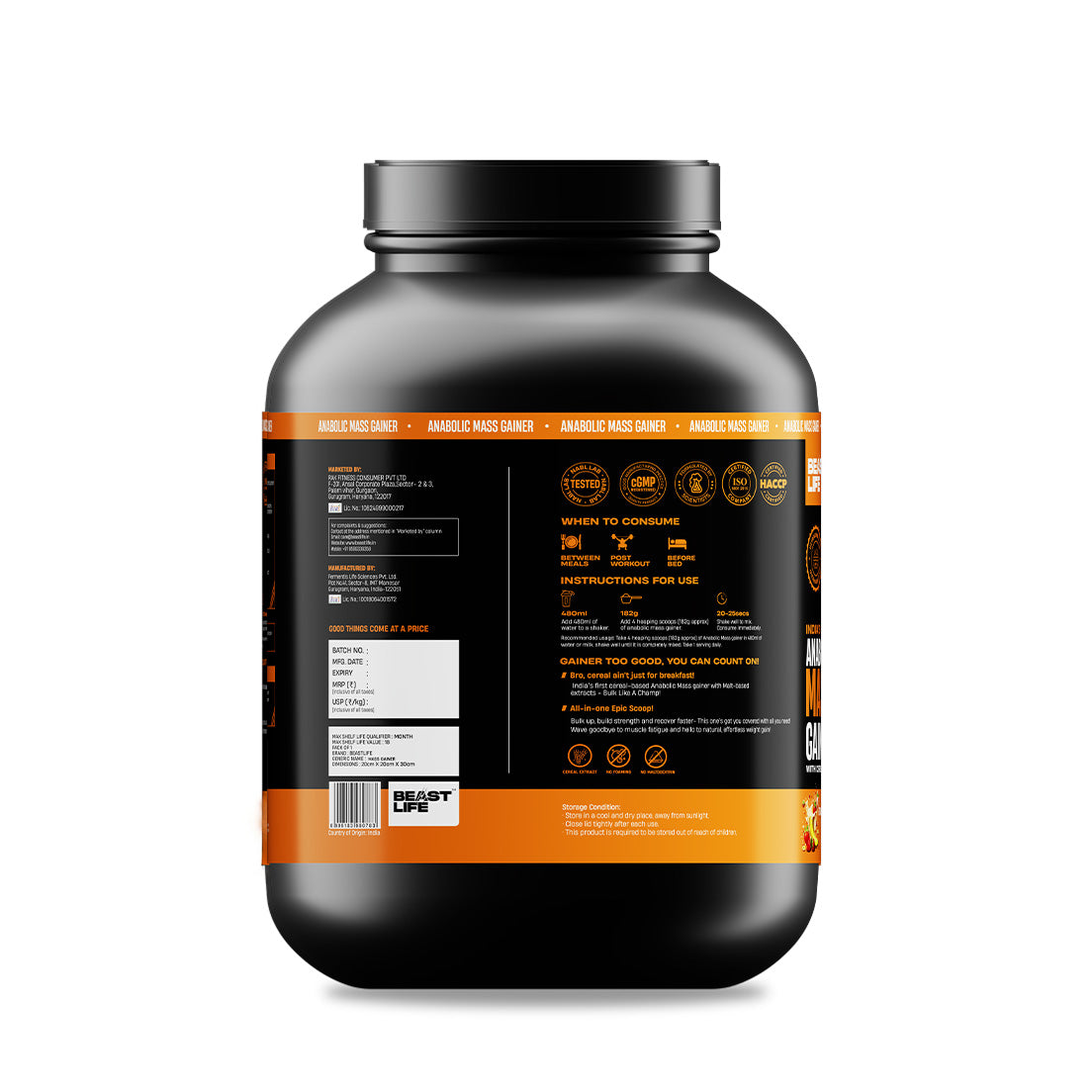 Anabolic Mass Gainer with Ultrasorb Tech | No Maltodextrin | Strawberry Banana | 2.5 kg