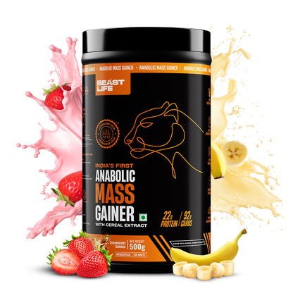 Anabolic Mass Gainer with Ultrasorb Tech (No Maltodextrin) Strawberry Banana | 500g